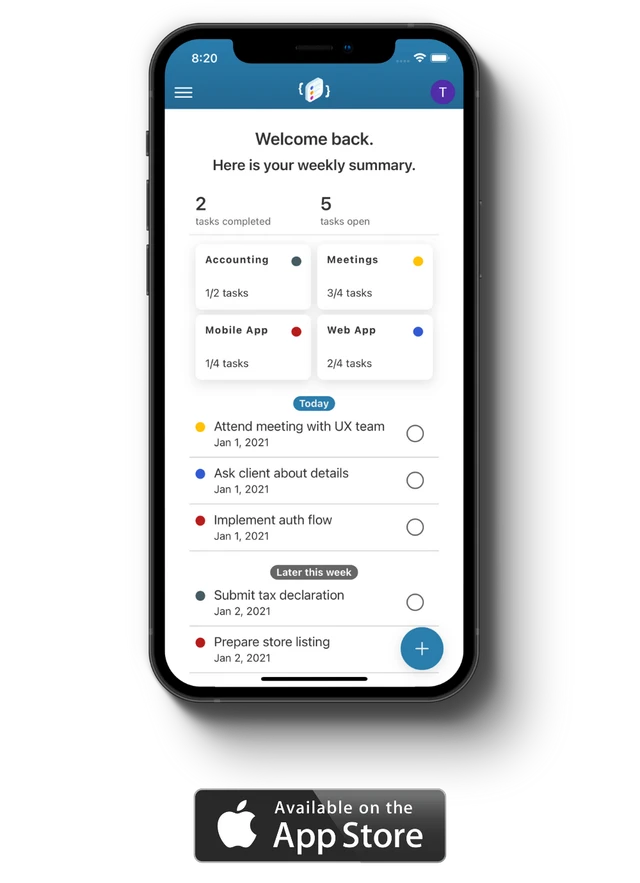 ToDev weekly summary, with client projects and the tasks that need doing next